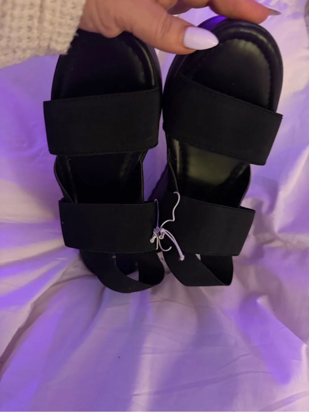 Massimo Black Platform Slide Sandals with Elastic Cross Straps